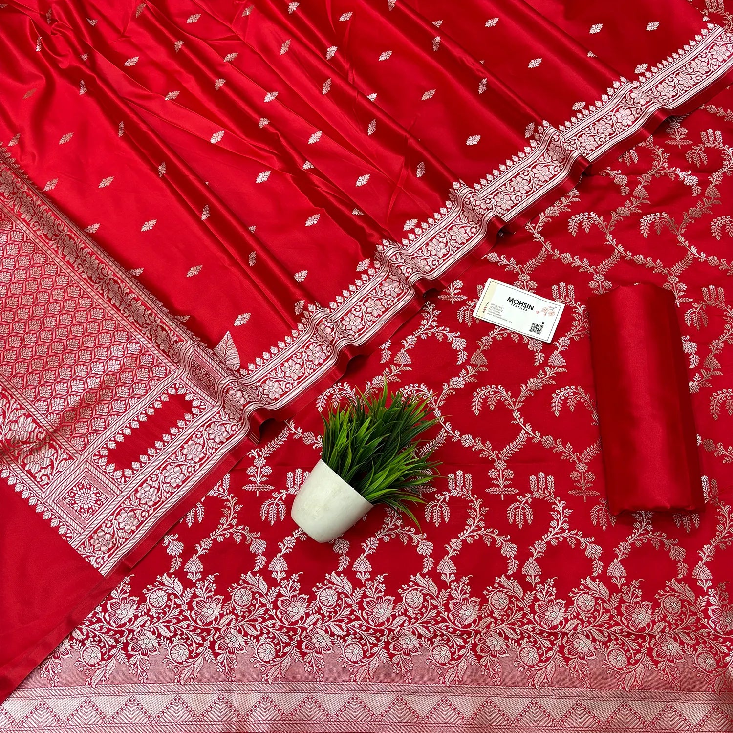 Red Zari Katan Silk Banarasi Suit