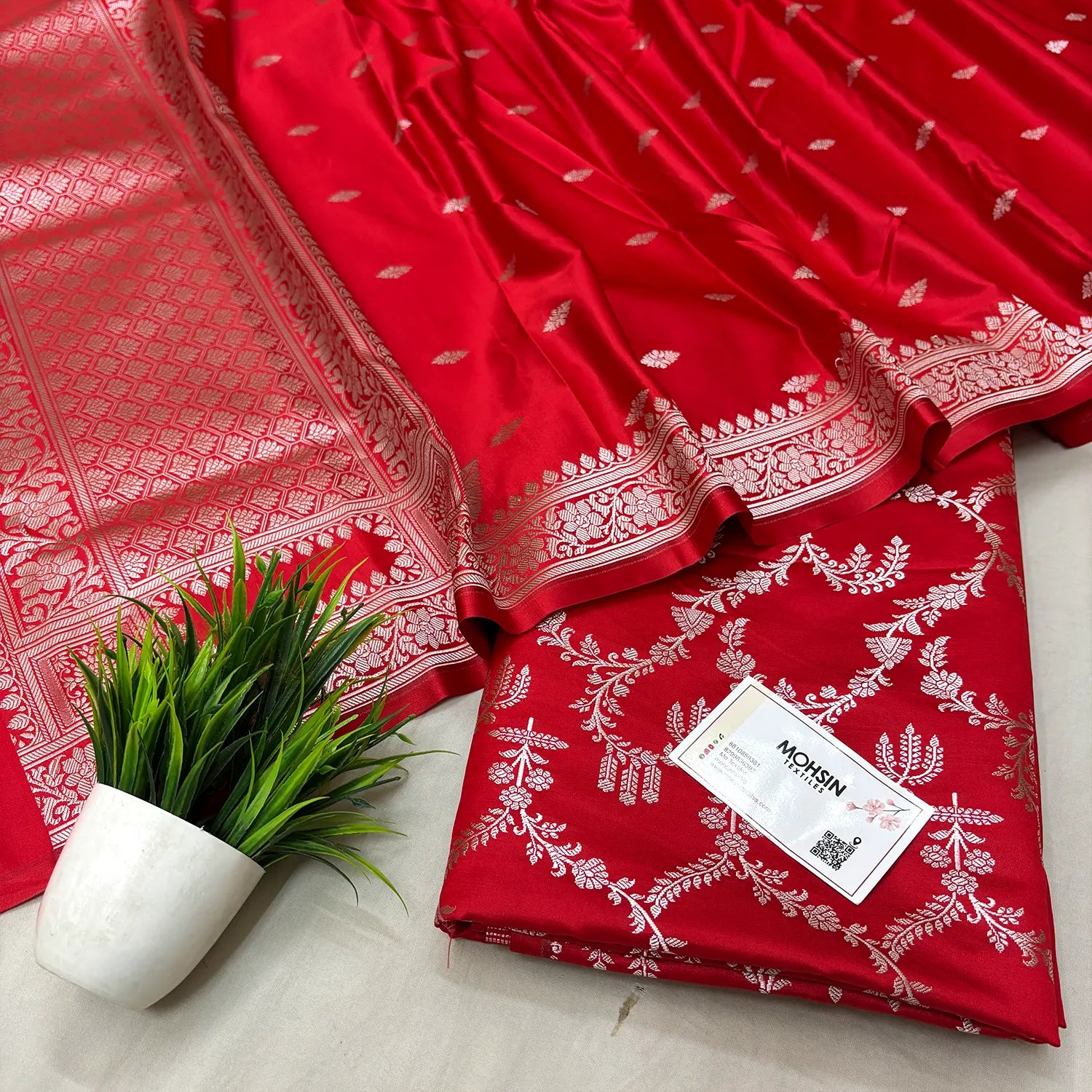 Red Zari Katan Silk Banarasi Suit