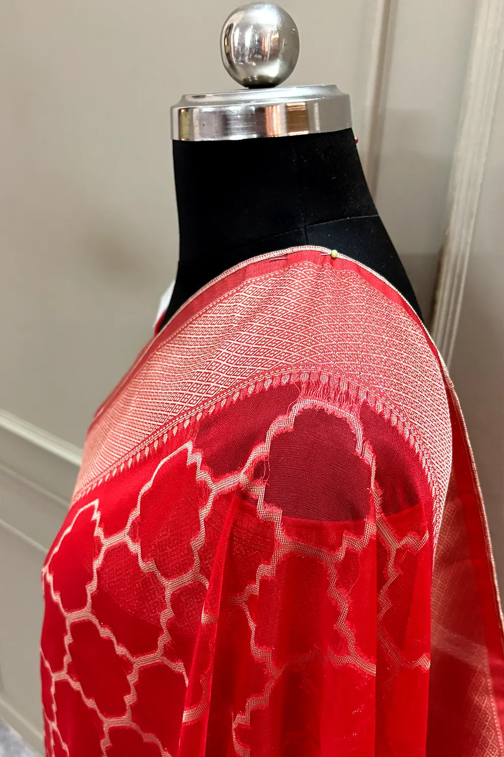 Red Zari Organza Silk Banarasi Saree