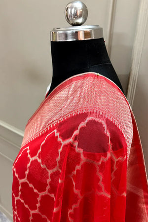 Red Zari Organza Silk Banarasi Saree