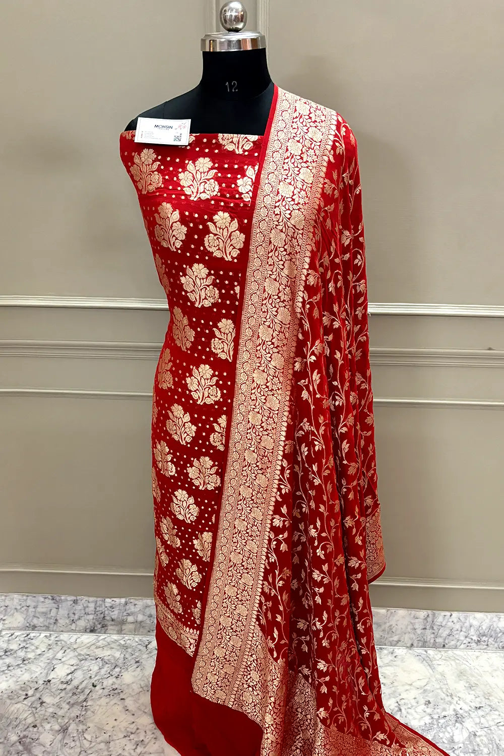 Red Zari Pure Georgette Silk Banarasi Suit