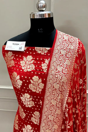 Red Zari Pure Georgette Silk Banarasi Suit