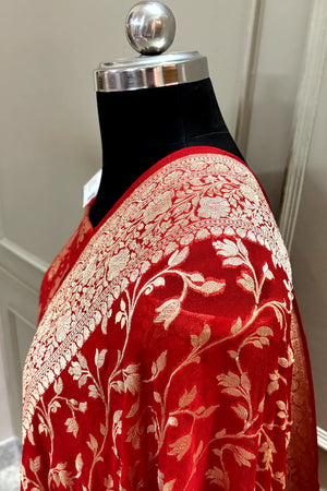 Red Zari Pure Georgette Silk Banarasi Suit