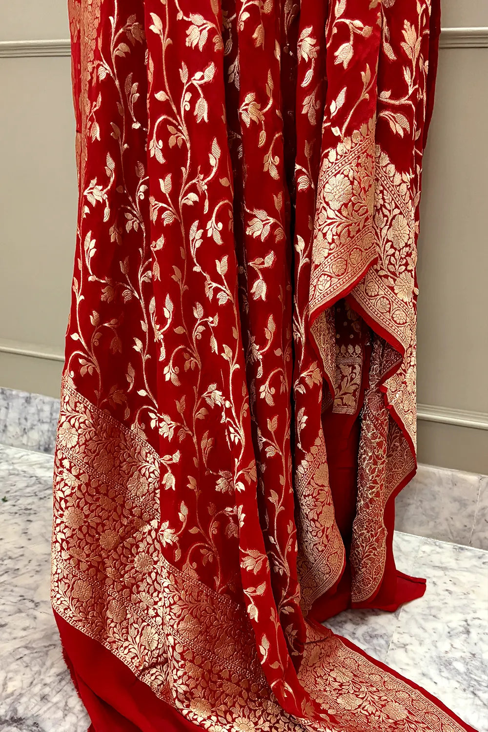 Red Zari Pure Georgette Silk Banarasi Suit