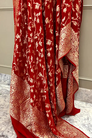 Red Zari Pure Georgette Silk Banarasi Suit