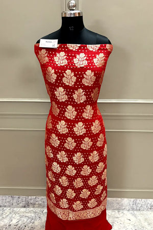 Red Zari Pure Georgette Silk Banarasi Suit