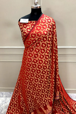 Red Zari Resham Silk Banarasi Saree