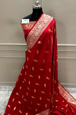 Red Zari Satin Silk Banarasi Saree