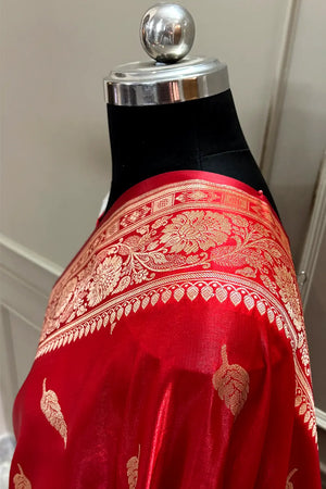 Red Zari Satin Silk Banarasi Saree