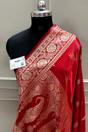 Red Zari Satin Silk Banarasi Saree