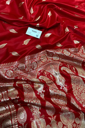 Red Zari Satin Silk Banarasi Saree