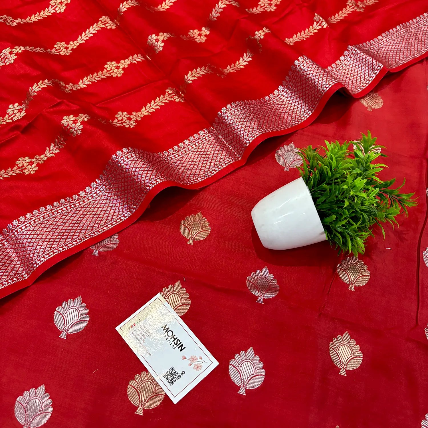 Red Zari Satin Silk Banarasi Suit