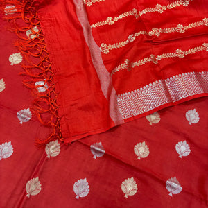 Red Zari Satin Silk Banarasi Suit