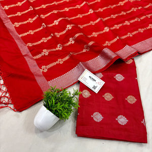 Red Zari Satin Silk Banarasi Suit