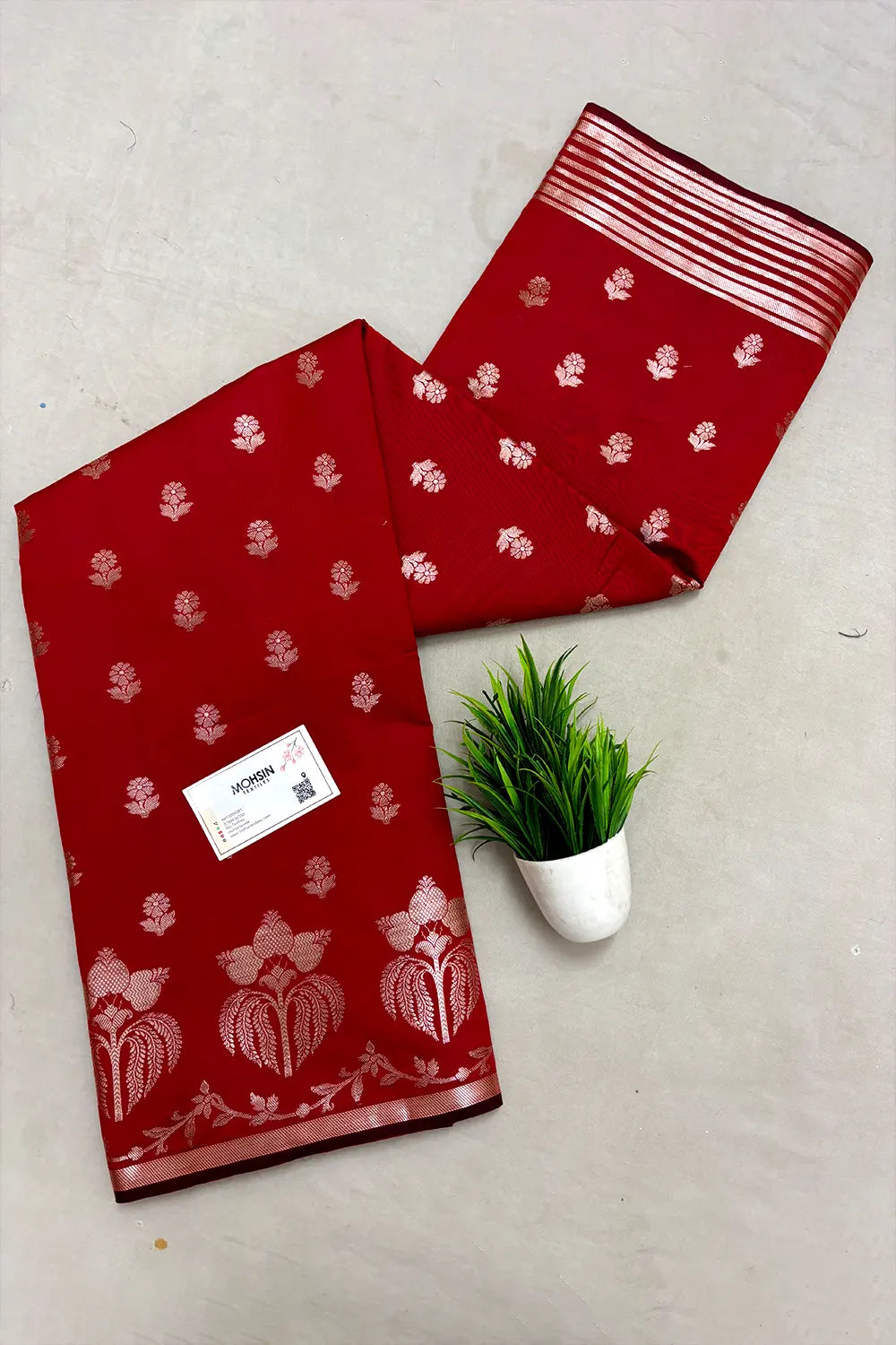 Red Zari Semi Katan Silk Banarasi Saree