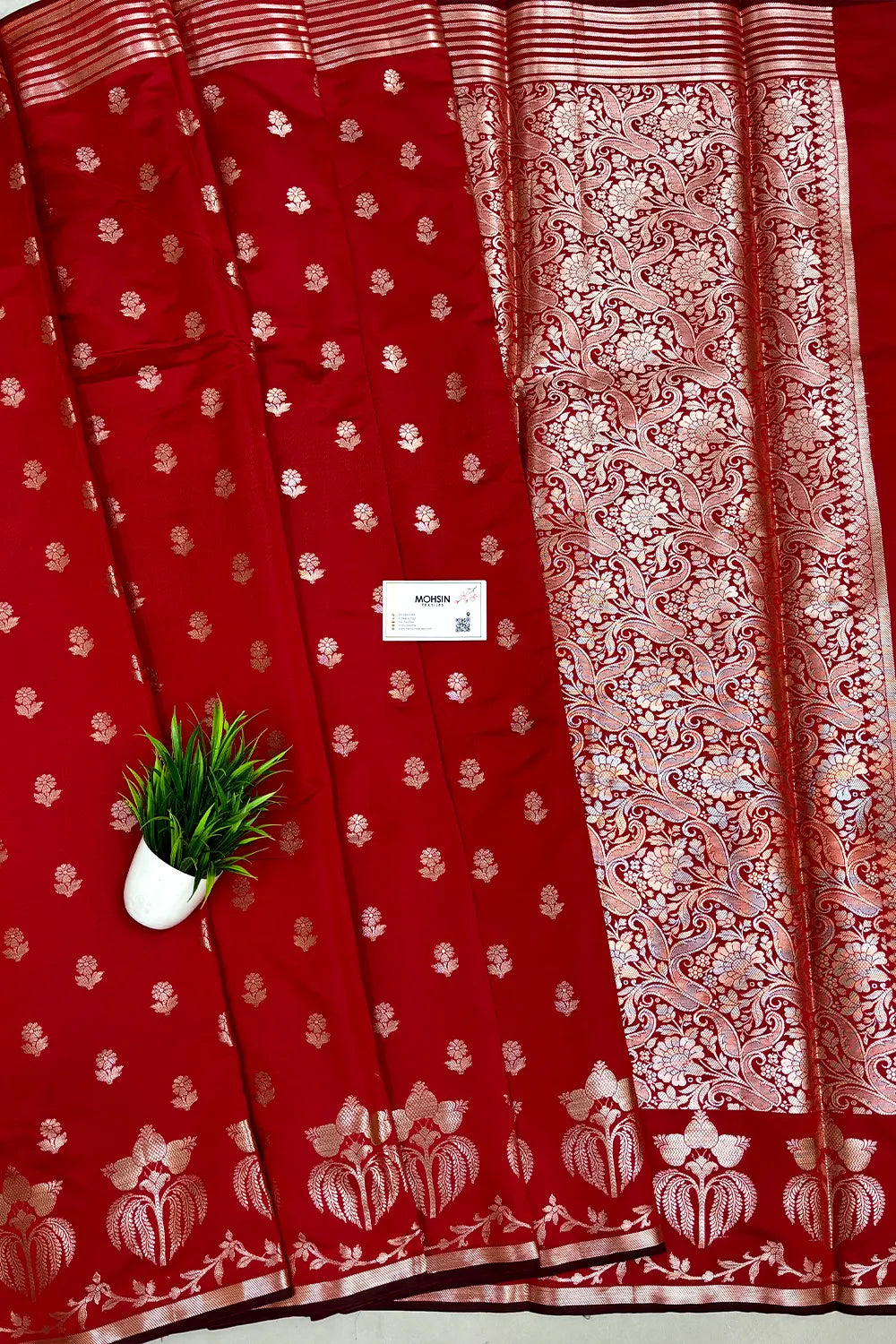 Red Zari Semi Katan Silk Banarasi Saree