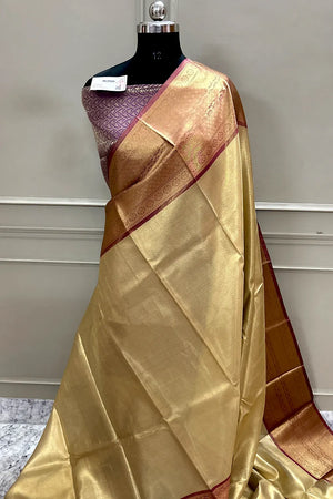 Rekha Gold and Wine Tissue Silk Banarasi Saree