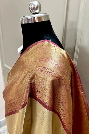 Rekha Gold and Wine Tissue Silk Banarasi Saree