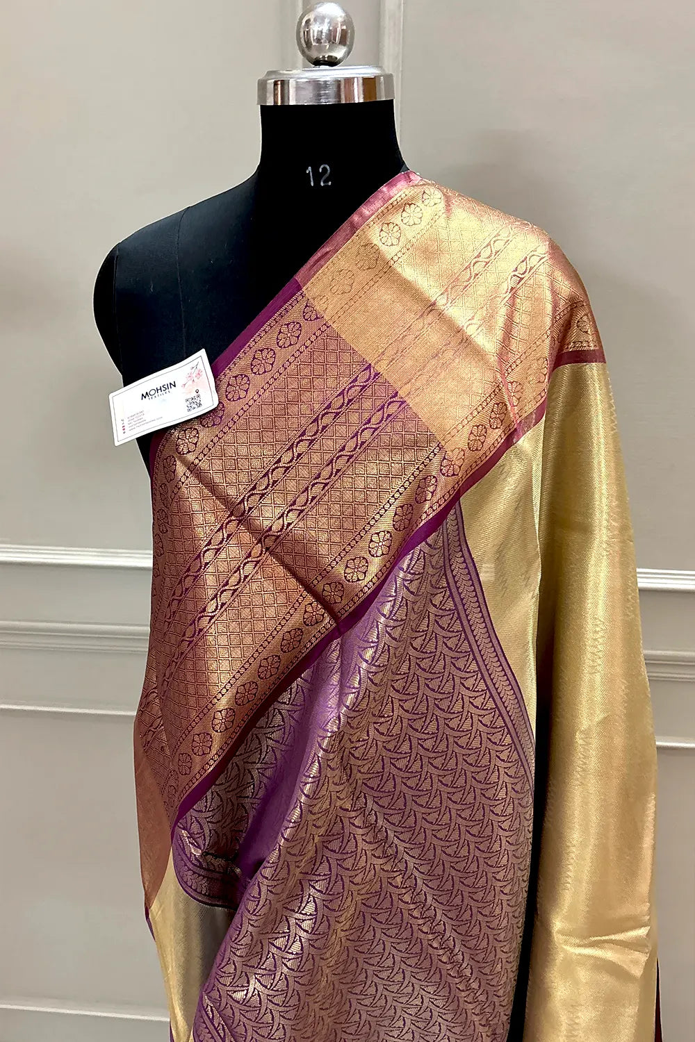 Rekha Gold and Wine Tissue Silk Banarasi Saree