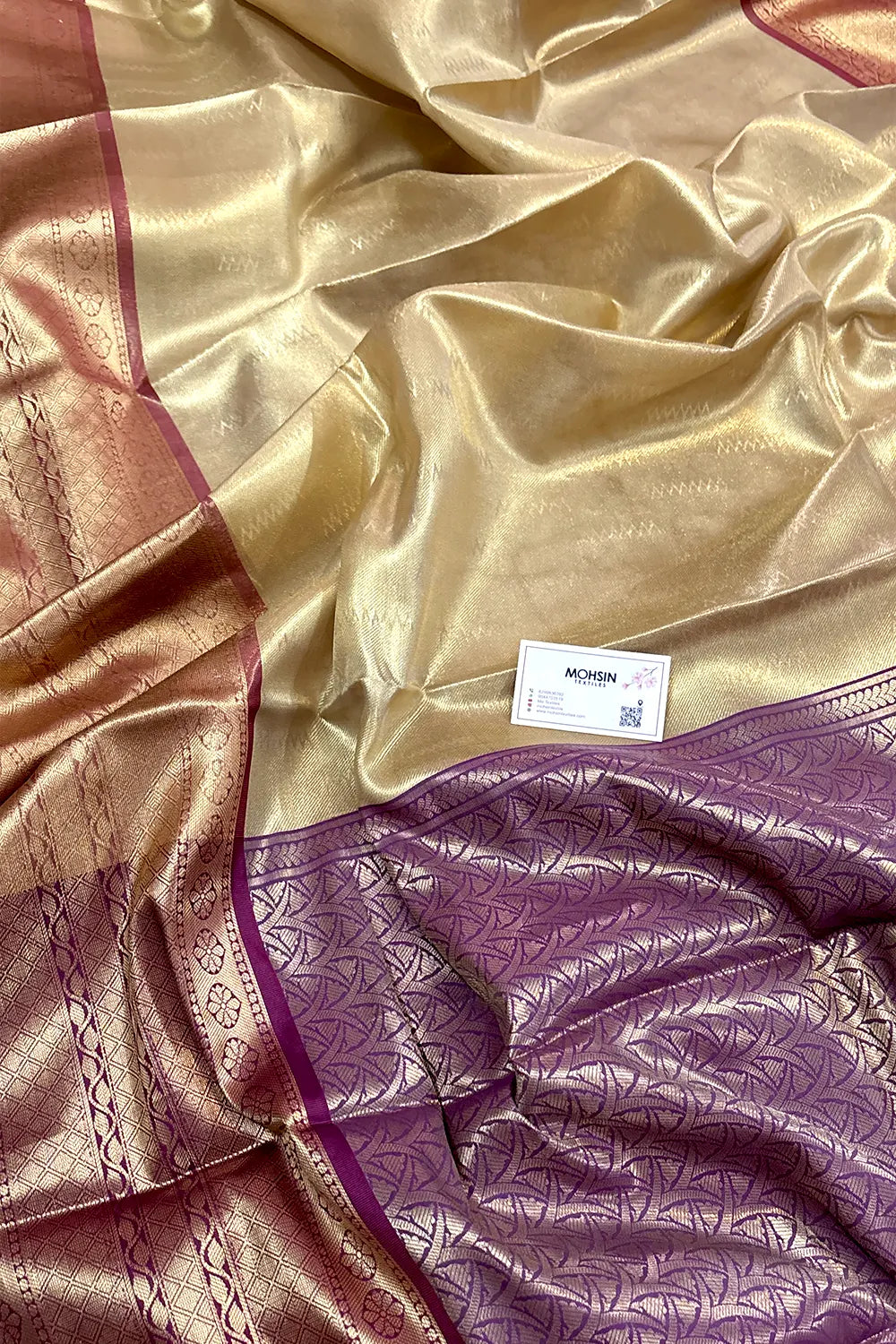 Rekha Gold and Wine Tissue Silk Banarasi Saree