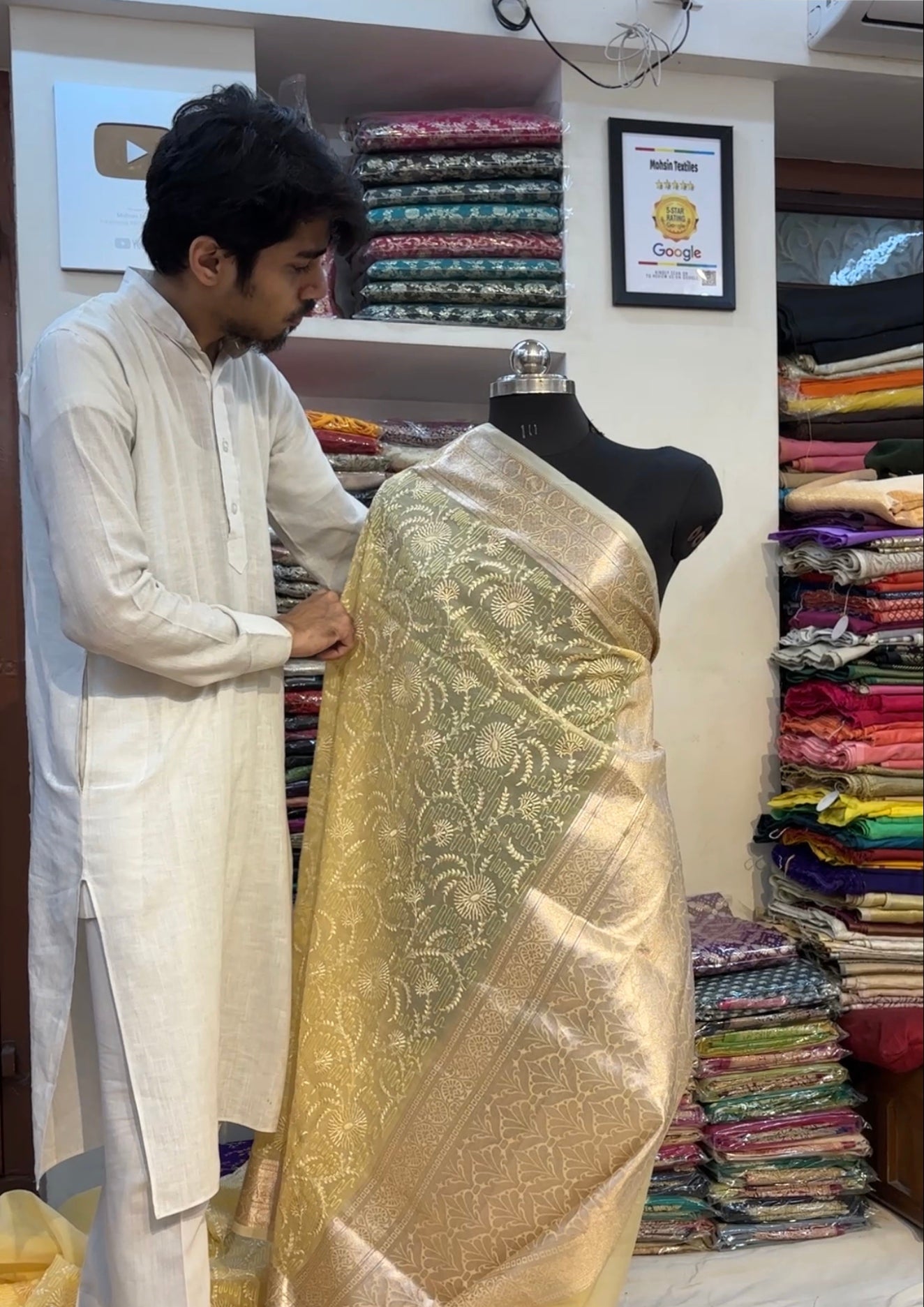 Yellow Embroidery Organza Silk Banarasi Saree