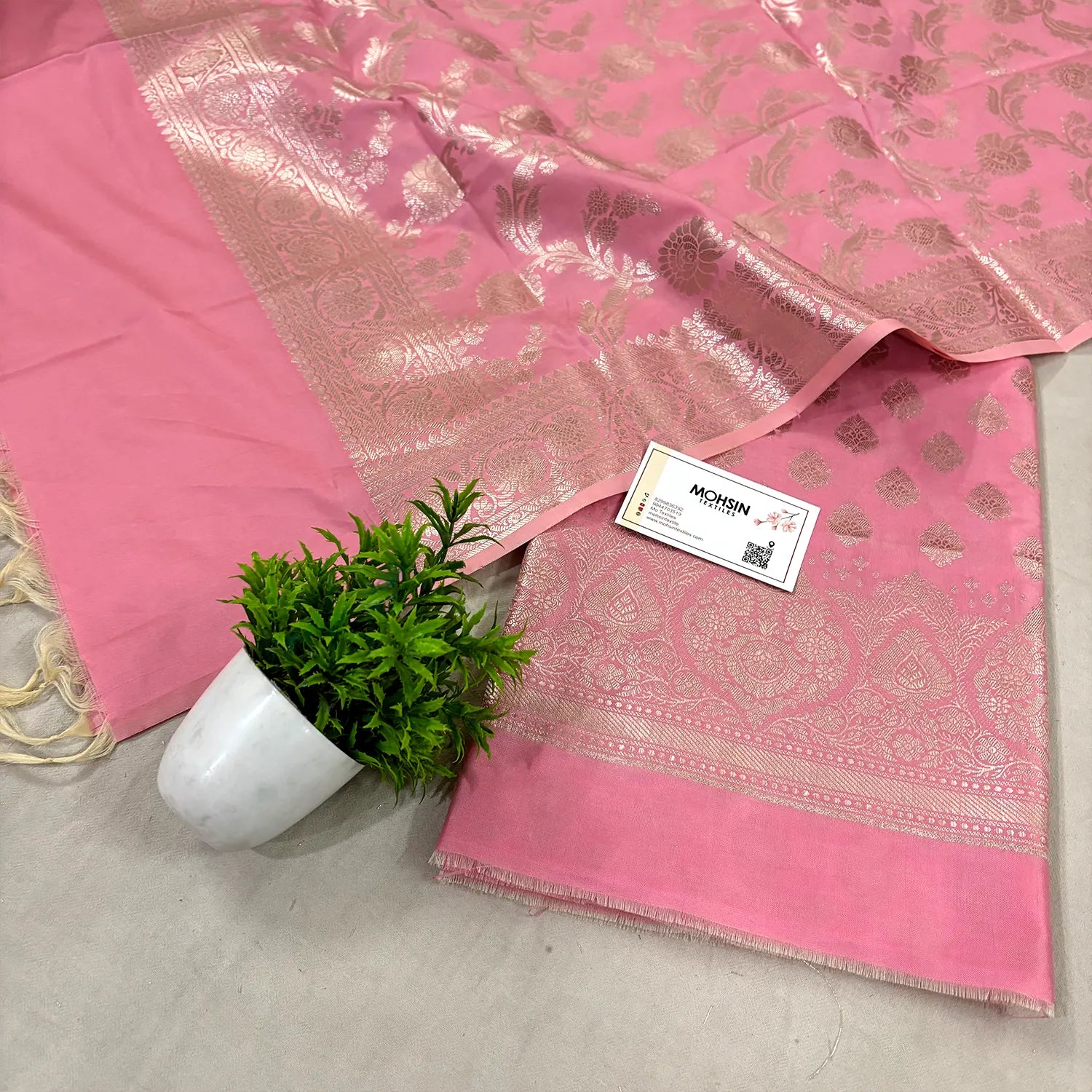 Rose Pink Singhasan Buti Satin Silk Banarasi Suit