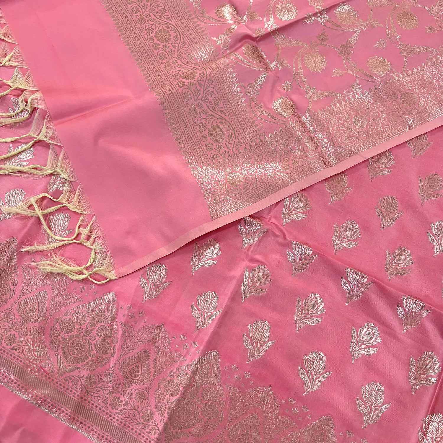 Rose Pink Singhasan Vilas Satin Silk Banarasi Suit