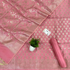 Rose Pink Sunflower Satin Silk Banarasi Suit