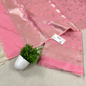 Rose Pink Sunflower Satin Silk Banarasi Suit