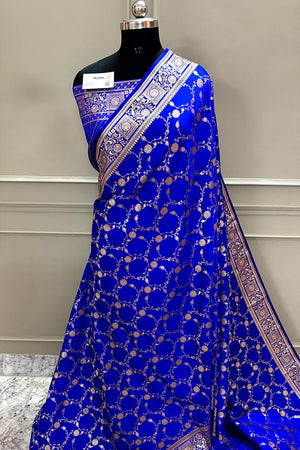 Royal Blue Albeli Jaal Katan Silk Banarasi Saree