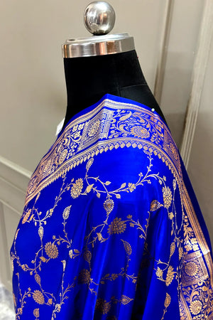 Royal Blue Albeli Jaal Katan Silk Banarasi Saree