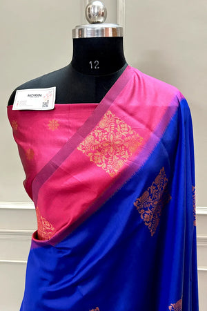 Royal Blue and Pink Zari Silk Banarasi Saree
