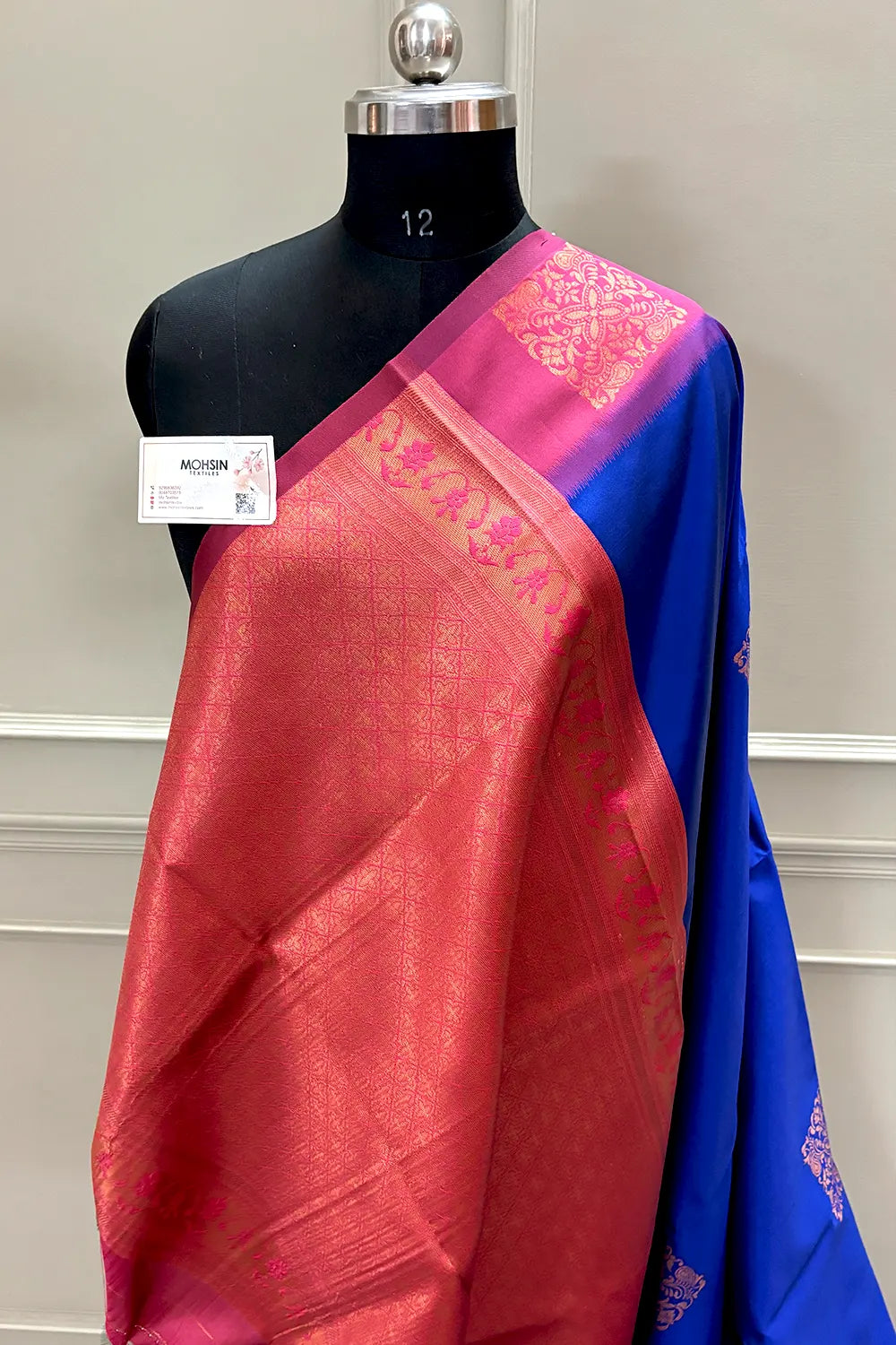 Royal Blue and Pink Zari Silk Banarasi Saree