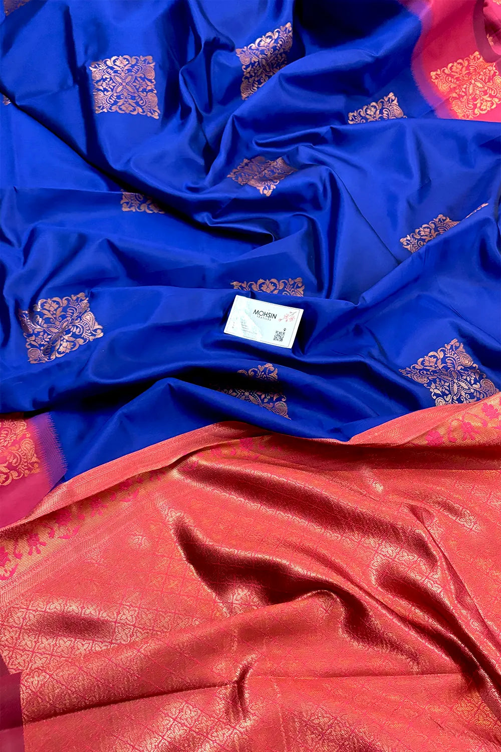 Royal Blue and Pink Zari Silk Banarasi Saree