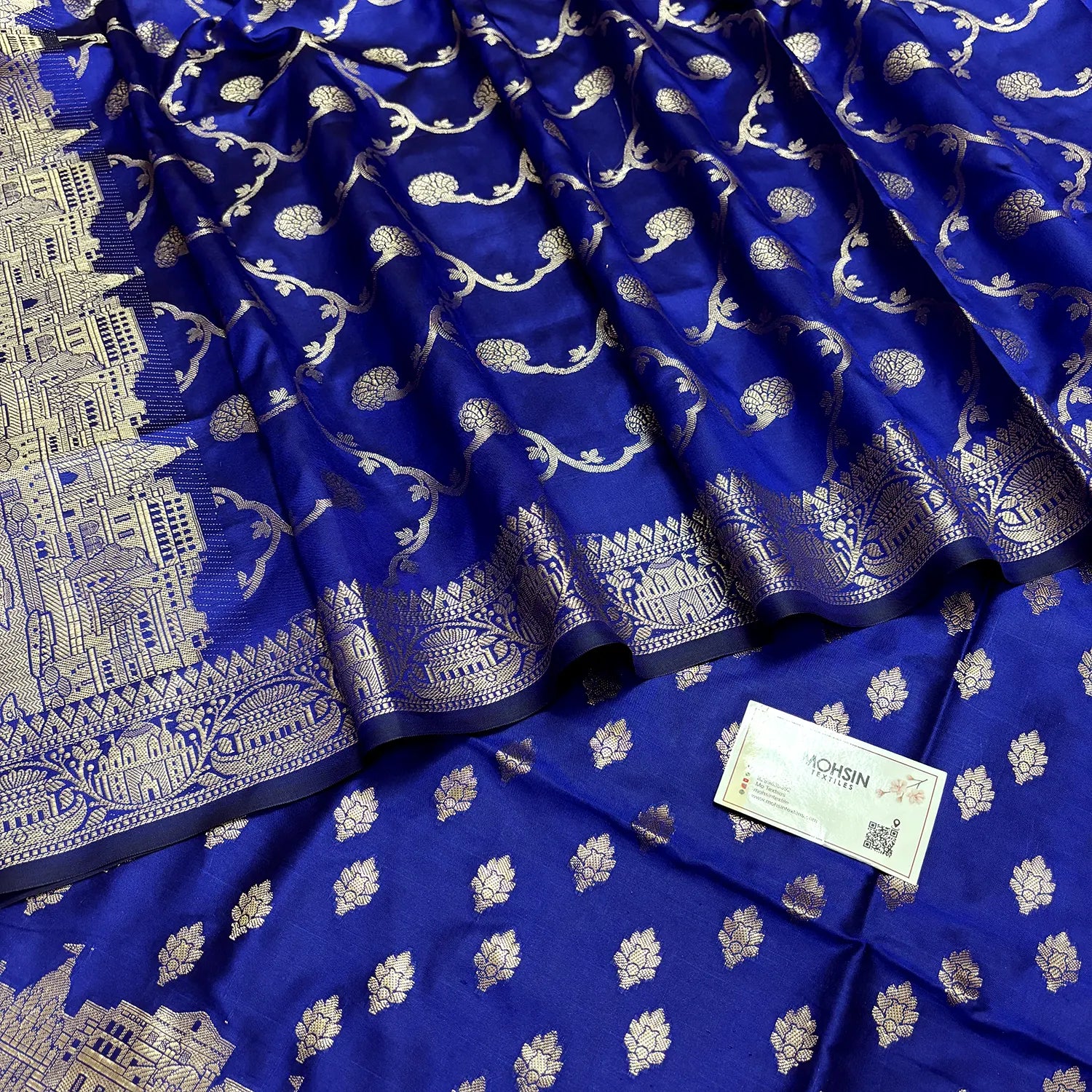 Royal Blue Assi Ghat Mandir Semi Katan Silk Banarasi Suit