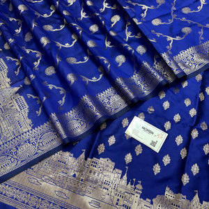 Royal Blue Assi Ghat Mandir Semi Katan Silk Banarasi Suit