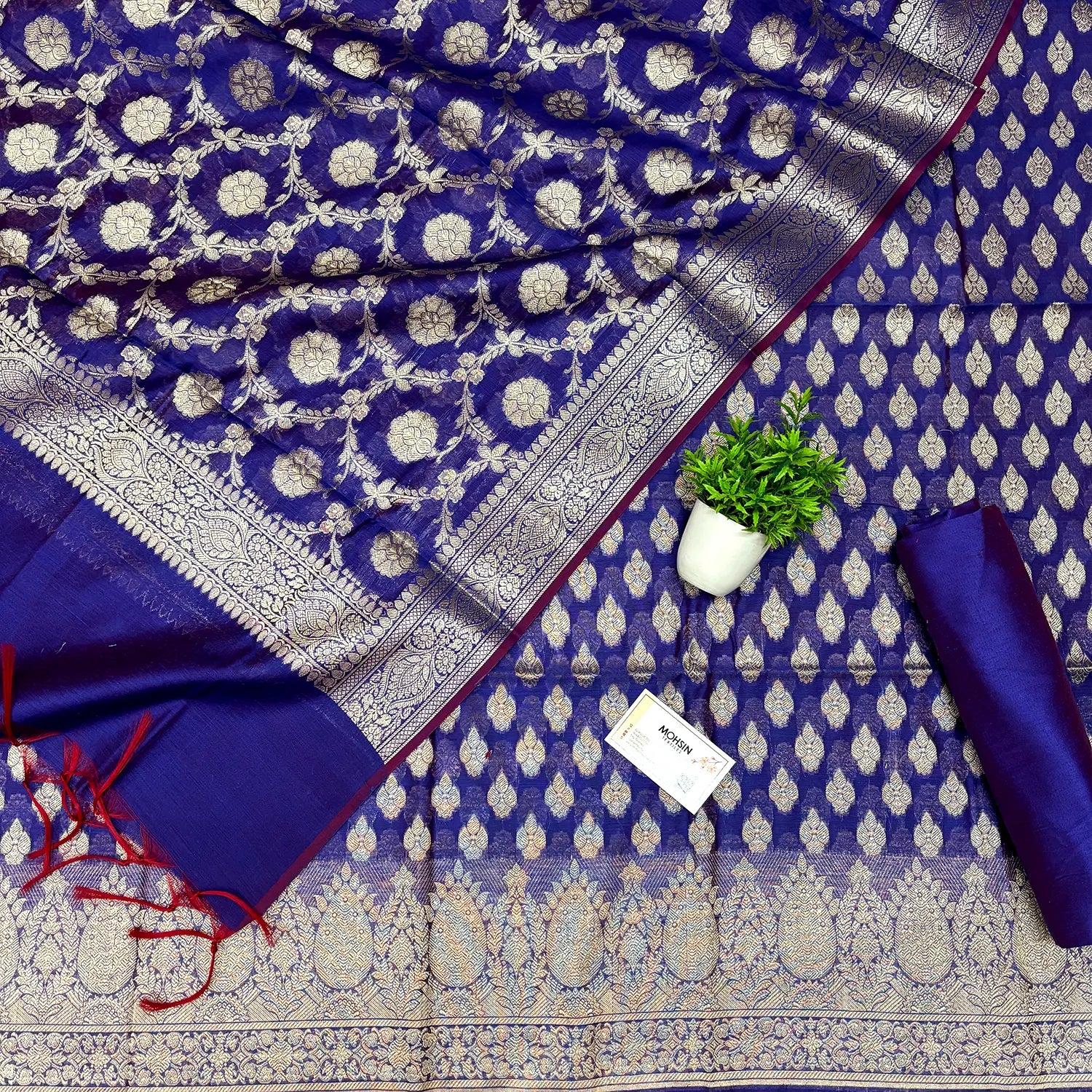 Royal Blue Dracula Buta Banarasi Silk Suit