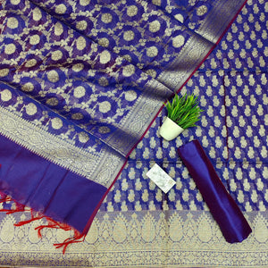 Royal Blue Dracula Paisley Banarasi Silk Suit
