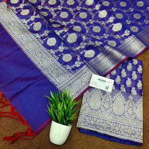 Royal Blue Dracula Paisley Banarasi Silk Suit