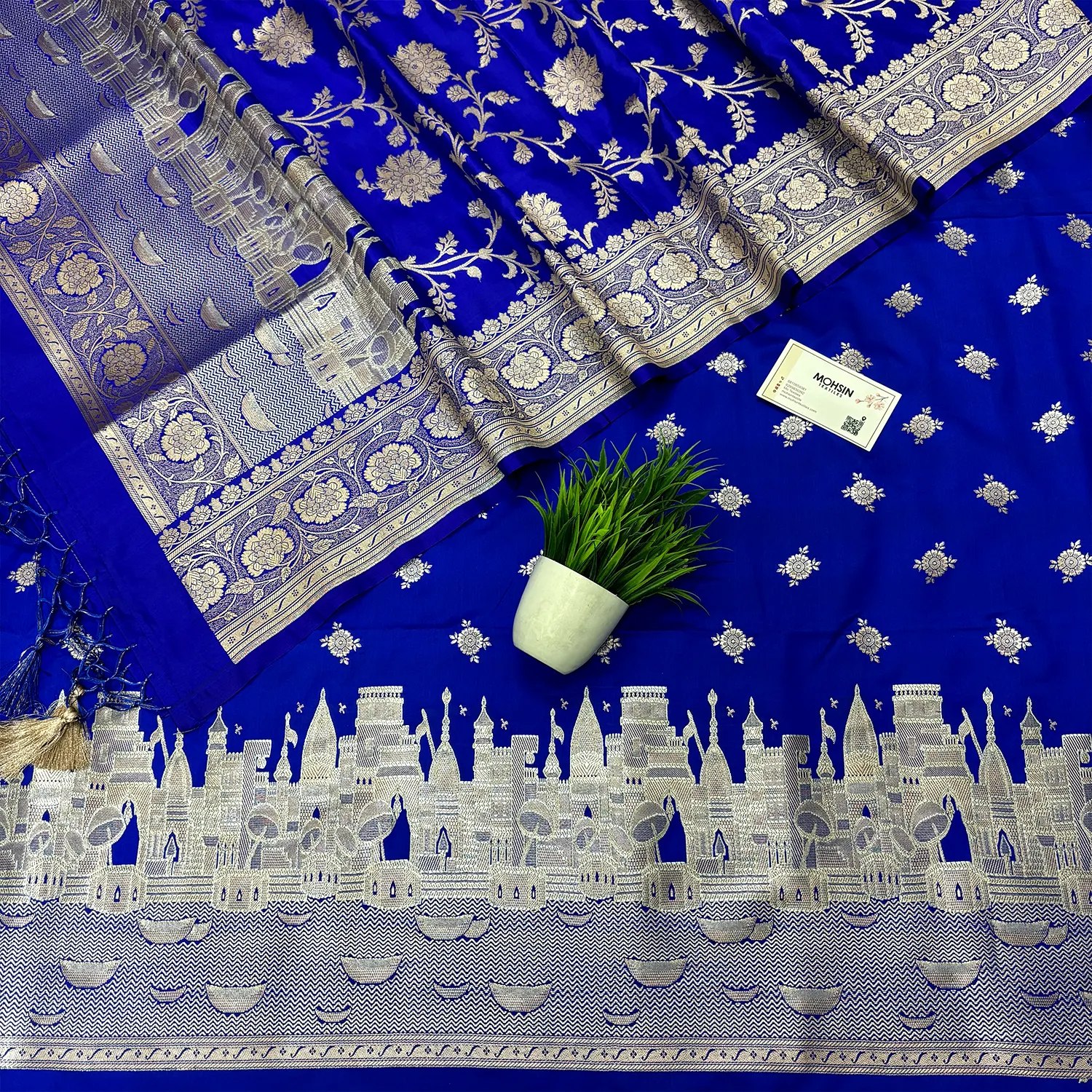 Royal Blue Ganga Ghat Katan Silk Banarasi Suit