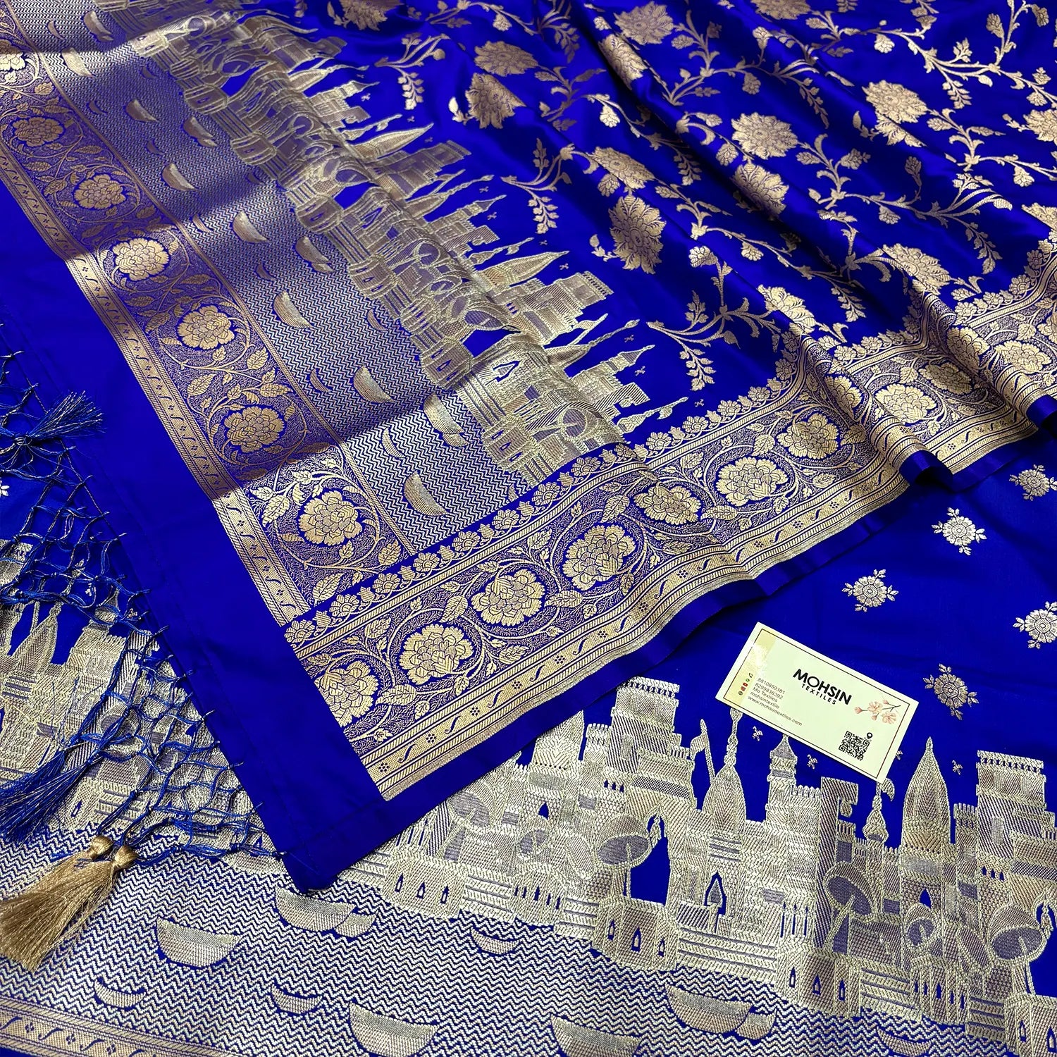 Royal Blue Ganga Ghat Katan Silk Banarasi Suit