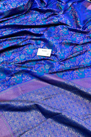 Royal Blue Jamdani Banarasi Silk Saree