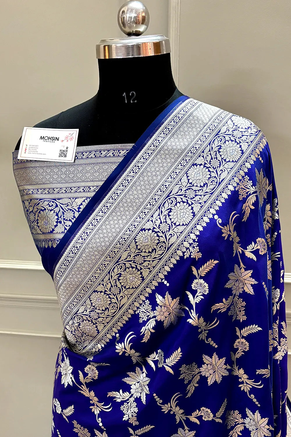 Royal Blue Jasmine Jaal Katan Silk Banarasi Saree