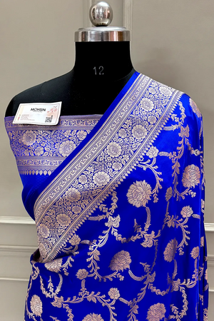 Royal Blue Laabela Jaal Katan Silk Banarasi Saree