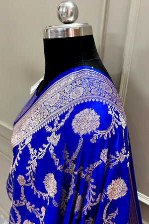 Royal Blue Laabela Jaal Katan Silk Banarasi Saree