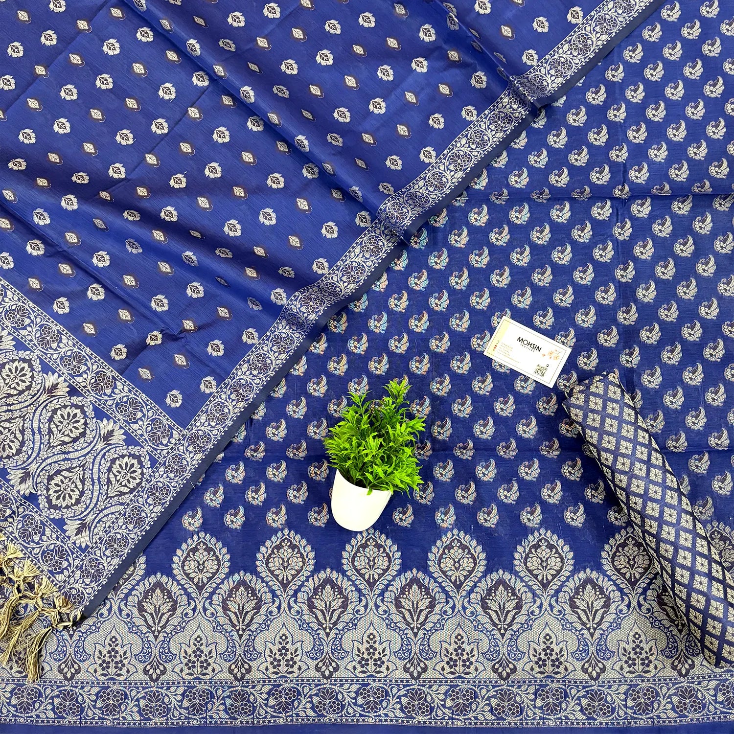 Royal Blue Mogambo Buti Cotton Silk Banarasi Suit