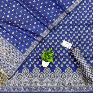 Royal Blue Mogambo Buti Cotton Silk Banarasi Suit