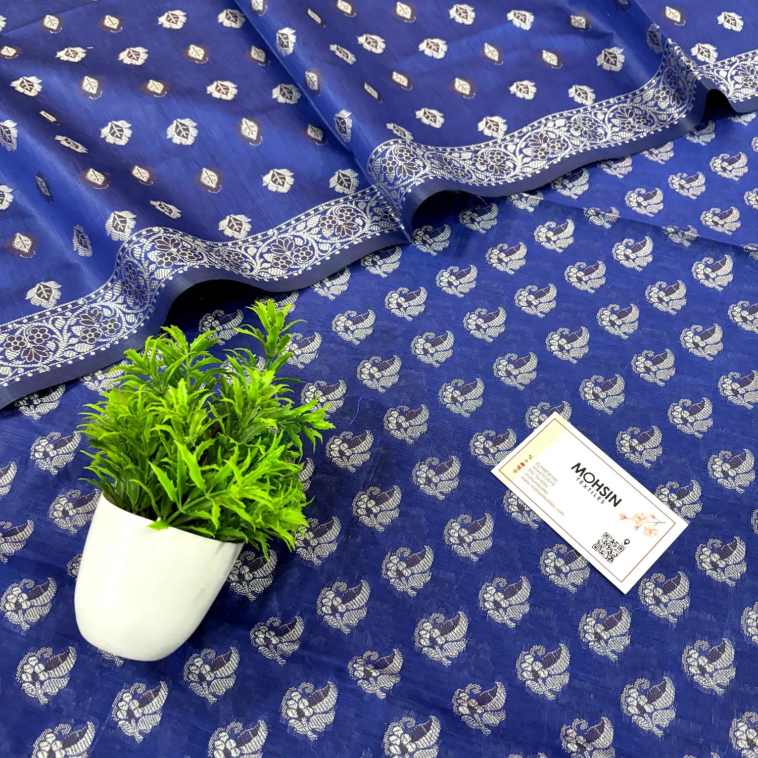 Royal Blue Mogambo Buti Cotton Silk Banarasi Suit