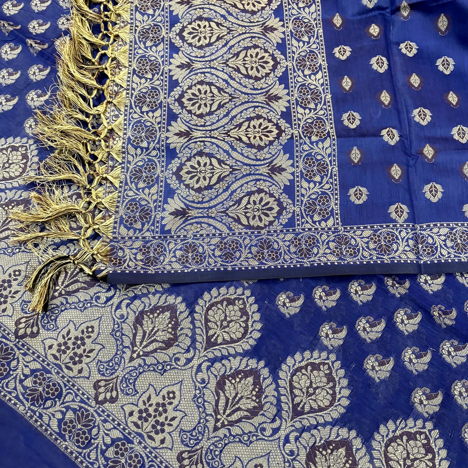 Royal Blue Mogambo Buti Cotton Silk Banarasi Suit