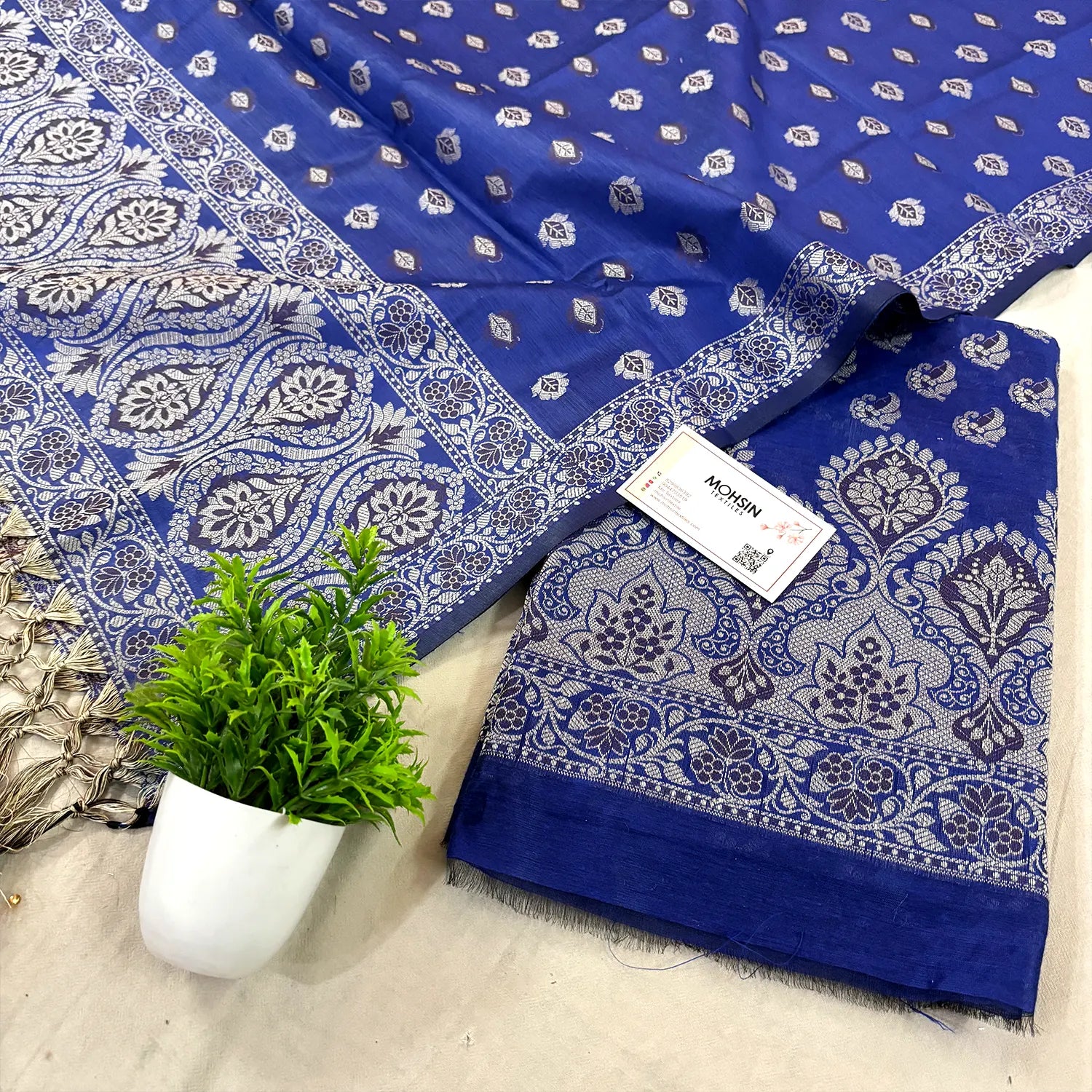 Royal Blue Mogambo Buti Cotton Silk Banarasi Suit